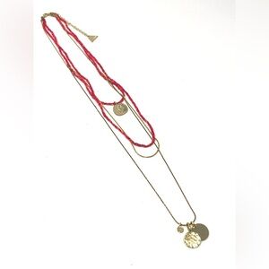 Free People Red and Gold Layered Necklace